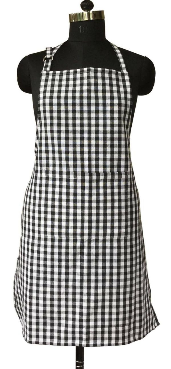 Lushomes Black Checkered Kitchen Apron for Men and Women with Adjustable Buckle (Size: 64x81cms) Hot on Sale