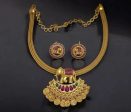 Antique Finish Ruby Studded Elephant Designer Necklace with Earrings Hot on Sale