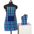 Lushomes Blue Checks Kitchen Cooking Apron Set for Women (2 Pc Set, Oven Glove 17 x 32 cm, Apron 60 x 80cms) Online now