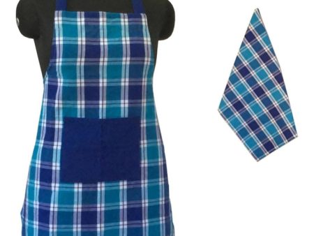 Lushomes Blue and Green Checks Apron Set 2-Piece (40x60 cm Towel & 60x80 cm Apron) For Discount