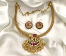 Antique Finish Ruby Studded Elephant Designer Necklace with Earrings Hot on Sale