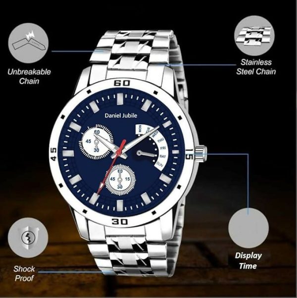 Analog Dial Stainless Steel Watch with Day Function Online now