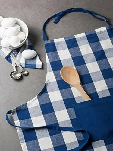 Lushomes Blue Checkered Kitchen Apron for Men and Women (Size: 70x80cms) Online Sale