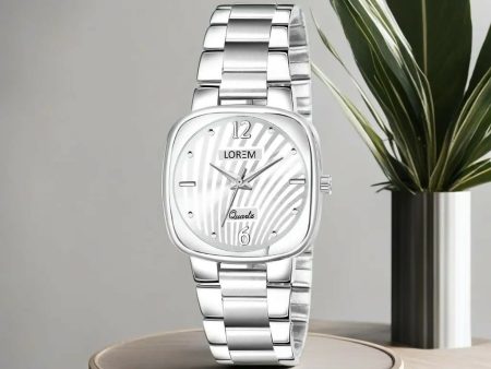 LOREM White Abstract Floral Analog Watch For Women LR306 Fashion