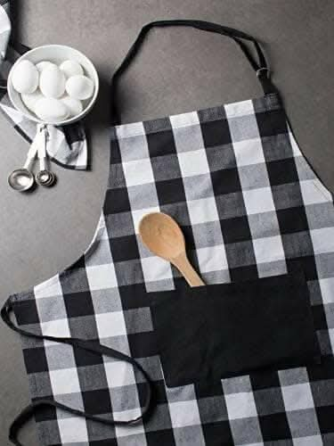 Lushomes Black Checkered Kitchen Apron for Men and Women (Size: 70x80 cms) Online